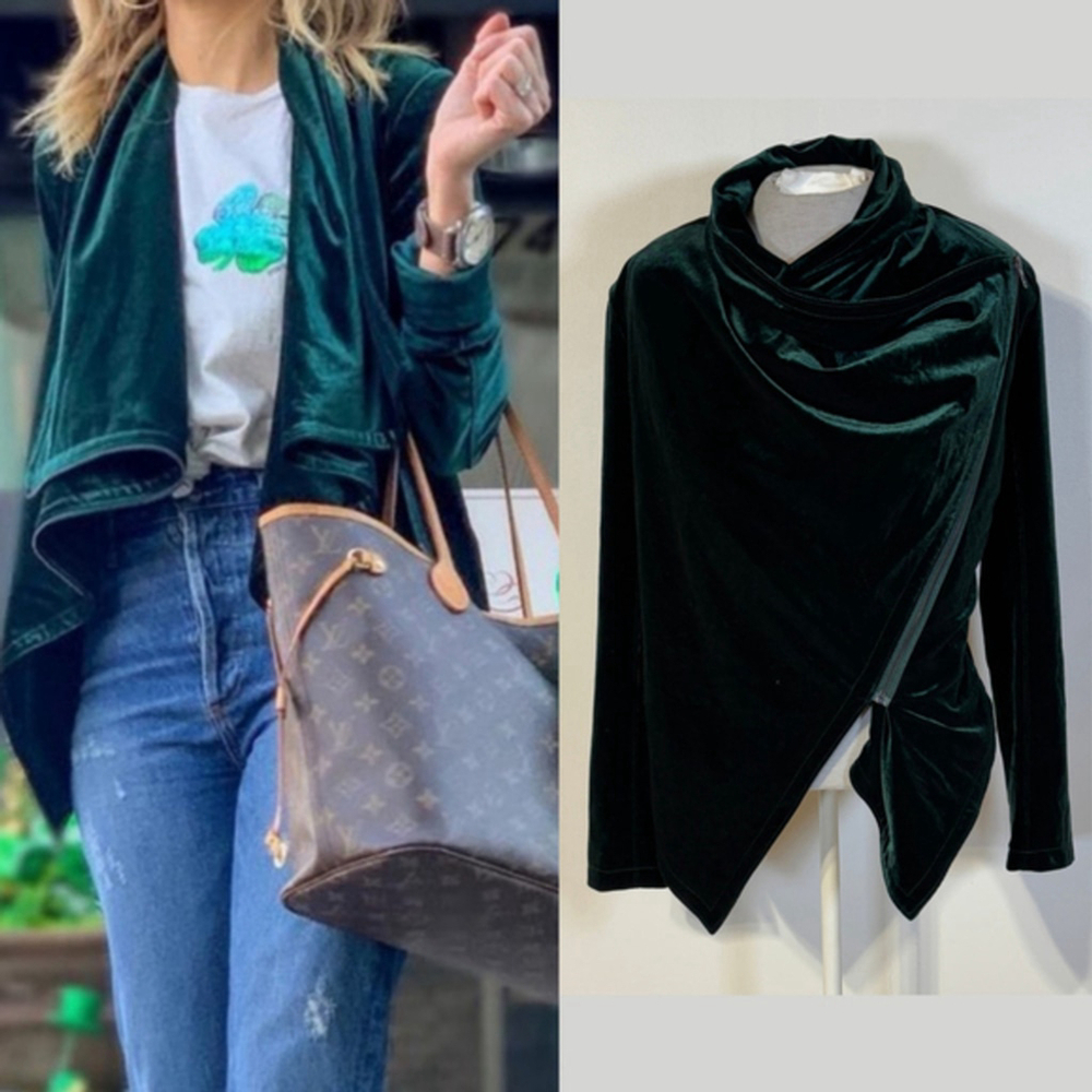 BLANKNYC Jacket Women’s Small Dark Green Velvet Front Zipper Asymmetrical